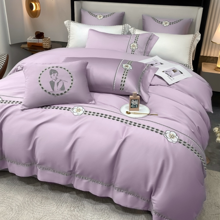 91家纺网 家纺一手货源 找家纺 品家居 2025新款180支长绒棉四件套可可系列 可可-紫