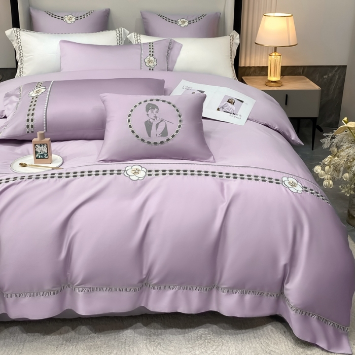 91家纺网 家纺一手货源 找家纺 品家居 2025新款180支长绒棉四件套可可系列 可可-紫
