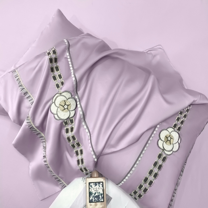 91家纺网 家纺一手货源 找家纺 品家居 2025新款180支长绒棉四件套可可系列 可可-紫