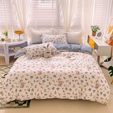 91家纺网 家纺一手货源 找家纺 乐童 2024全棉网红直播爆款吊边一字绣工艺款四件套 秋叶熊