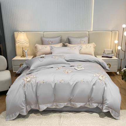 品家居 2025新款180支长绒棉绣花四件套露珠 露珠-紫灰