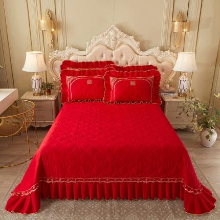 91家纺网 家纺一手货源 找家纺 （总）宜凡 2022新款绣花婚庆全棉夹棉床盖三件套