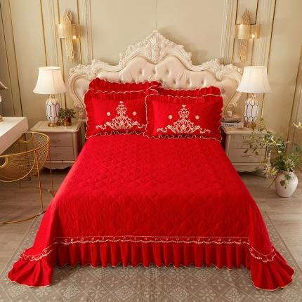 宜凡 2022新款绣花婚庆全棉夹棉床盖三件套 锦绣东方