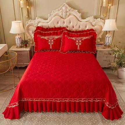 宜凡 2022新款绣花婚庆全棉夹棉床盖三件套 龙凤呈祥