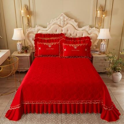 宜凡 2022新款绣花婚庆全棉夹棉床盖三件套 鸾凤和鸣