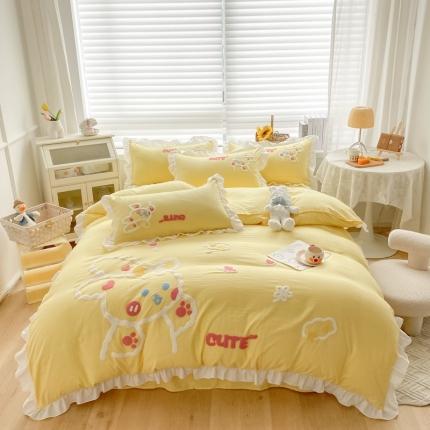 91家纺网 家纺一手货源 找家纺 （总）泉欣 2024新款网红水洗棉毛巾绣韩版四件套可爱兔