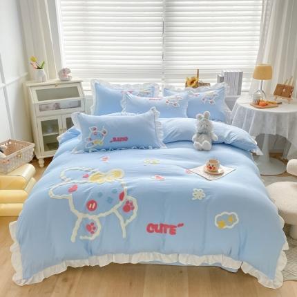 91家纺网 家纺一手货源 找家纺 （总）泉欣 2024新款网红水洗棉毛巾绣韩版四件套可爱兔