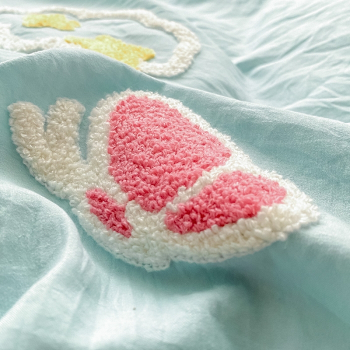 91家纺网 家纺一手货源 找家纺 泉欣 2024新款网红水洗棉毛巾绣韩版四件套可爱兔可爱兔-绿