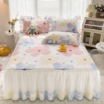 91家纺网 家纺一手货源 找家纺 （总）宜凡 2022新款全棉印花夹棉双层裙边床裙款三件套