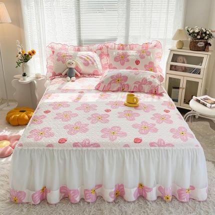 91家纺网 家纺一手货源 找家纺 （总）宜凡 2022新款全棉印花夹棉双层裙边床裙款三件套