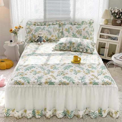 91家纺网 家纺一手货源 找家纺 （总）宜凡 2022新款全棉印花夹棉双层裙边床裙款三件套