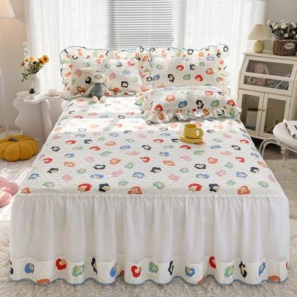 91家纺网 家纺一手货源 找家纺 （总）宜凡 2022新款全棉印花夹棉双层裙边床裙款三件套