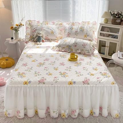 91家纺网 家纺一手货源 找家纺 （总）宜凡 2022新款全棉印花夹棉双层裙边床裙款三件套