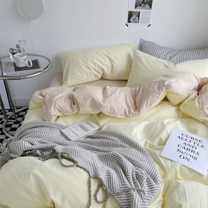 91家纺网 家纺一手货源 找家纺 （总）优迈 新款纯色双拼水洗棉亲肤四件套磨毛单被套枕套床笠