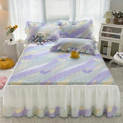 91家纺网 家纺一手货源 找家纺 （总）宜凡 2022新款全棉印花夹棉双层裙边床裙款三件套