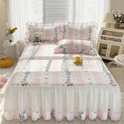 91家纺网 家纺一手货源 找家纺 （总）宜凡 2022新款全棉印花夹棉双层裙边床裙款三件套