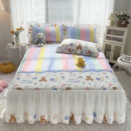 91家纺网 家纺一手货源 找家纺 （总）宜凡 2022新款全棉印花夹棉双层裙边床裙款三件套