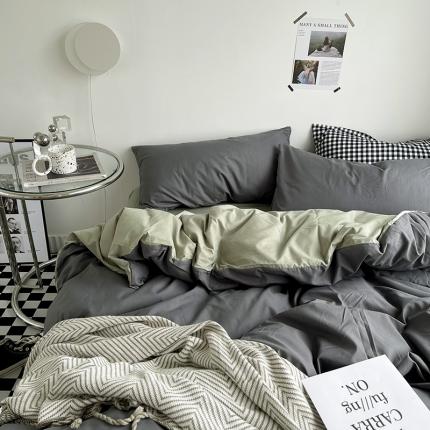 91家纺网 家纺一手货源 找家纺 优迈 新款纯色水洗棉磨毛四件套-单被套枕套床笠双拼-深灰抹茶