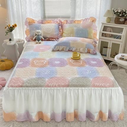 宜凡 2022新款全棉印花夹棉双层裙边床裙款三件套 拾光印记