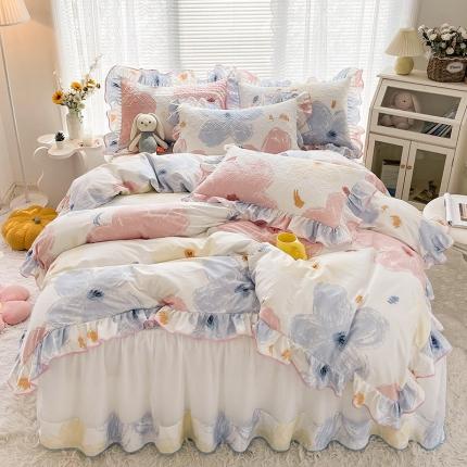 宜凡 2022新款全棉印花夹棉双层裙边床裙款四件套 巴黎印象