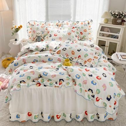 宜凡 2022新款全棉印花夹棉双层裙边床裙款四件套 春晓