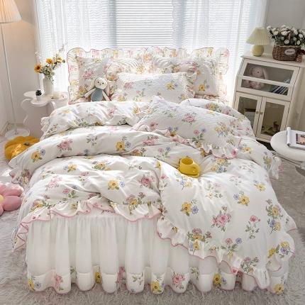 宜凡 2022新款全棉印花夹棉双层裙边床裙款四件套 解语花