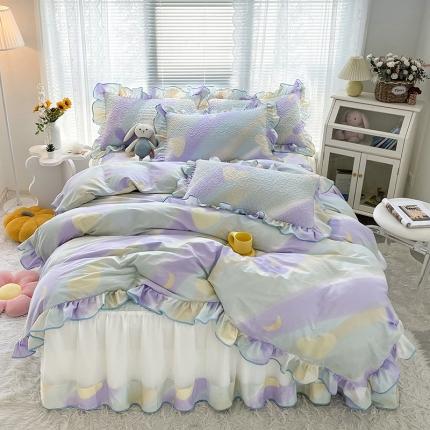 宜凡 2022新款全棉印花夹棉双层裙边床裙款四件套 朦胧意境