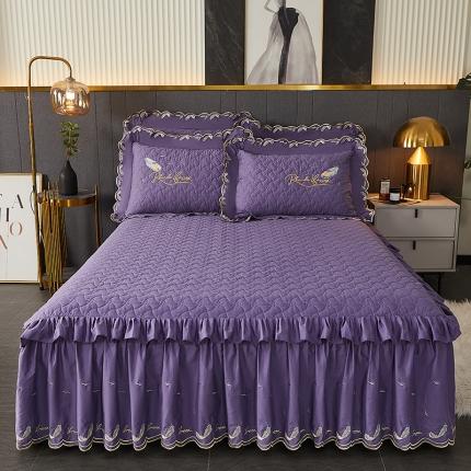 91家纺网 家纺一手货源 找家纺 （总）宜凡 2022新款全棉刺绣夹棉床裙款三件套-芳羽