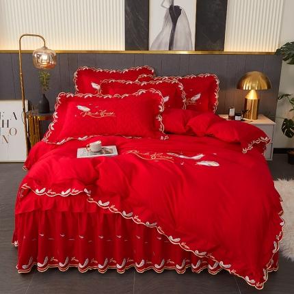 91家纺网 家纺一手货源 找家纺 （总）宜凡 2022新款全棉刺绣夹棉床裙款四件套-芳羽