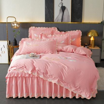 91家纺网 家纺一手货源 找家纺 （总）宜凡 2022新款全棉刺绣夹棉床裙款四件套-芳羽