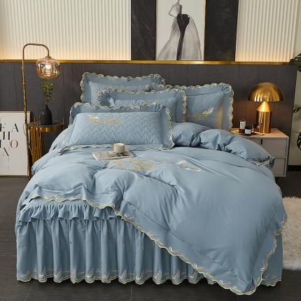 91家纺网 家纺一手货源 找家纺 （总）宜凡 2022新款全棉刺绣夹棉床裙款四件套-芳羽