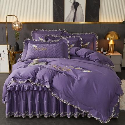 91家纺网 家纺一手货源 找家纺 （总）宜凡 2022新款全棉刺绣夹棉床裙款四件套-芳羽