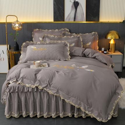 91家纺网 家纺一手货源 找家纺 （总）宜凡 2022新款全棉刺绣夹棉床裙款四件套-芳羽