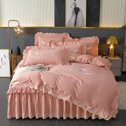 91家纺网 家纺一手货源 找家纺 （总）宜凡 2022新款全棉刺绣夹棉床裙款四件套-芳羽