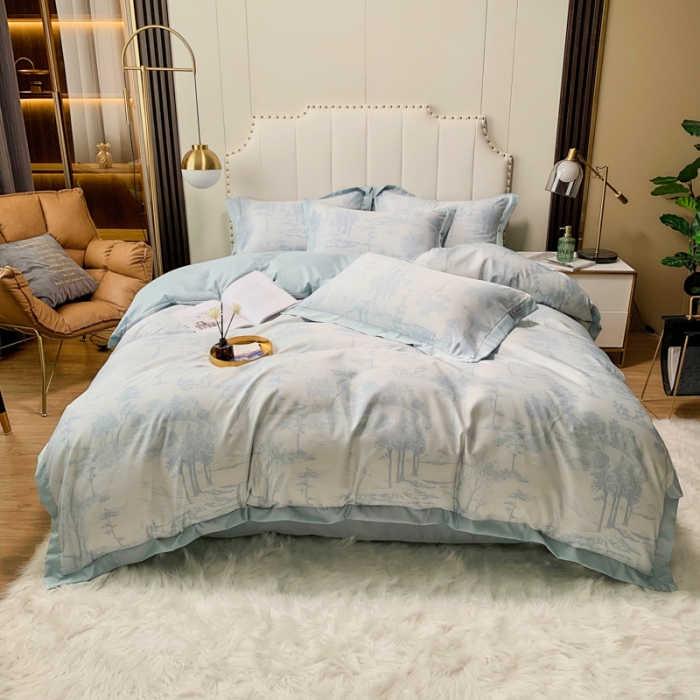 91家纺网 家纺一手货源 找家纺 ab家纺 2022新款水洗真丝四件套 江南-水绿