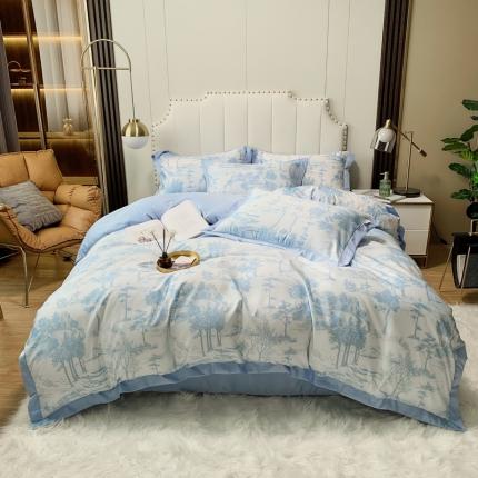 ab家纺 2022新款水洗真丝四件套 江南-天空蓝