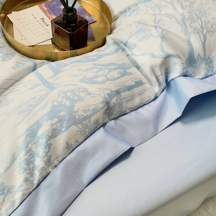 91家纺网 家纺一手货源 找家纺 ab家纺 2022新款水洗真丝四件套 江南-天空蓝