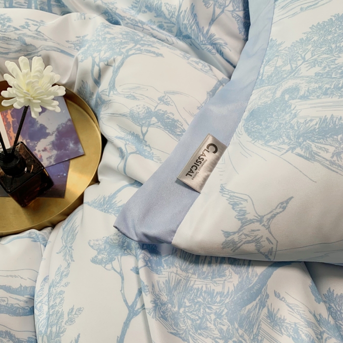 91家纺网 家纺一手货源 找家纺 ab家纺 2022新款水洗真丝四件套 江南-天空蓝