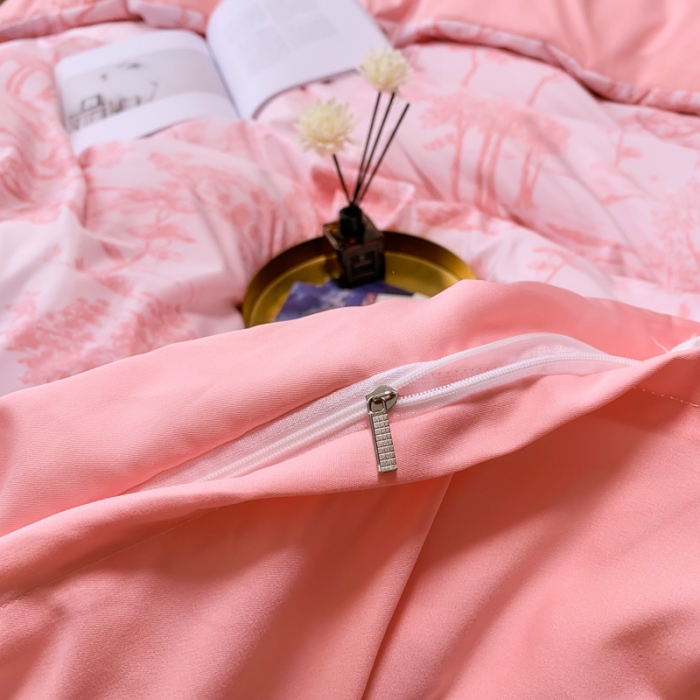 91家纺网 家纺一手货源 找家纺 ab家纺 2022新款水洗真丝四件套 江南-樱花粉