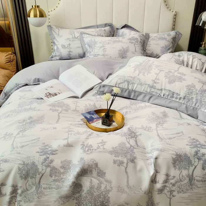 91家纺网 家纺一手货源 找家纺 ab家纺 2022新款水洗真丝四件套 江南-紫灰