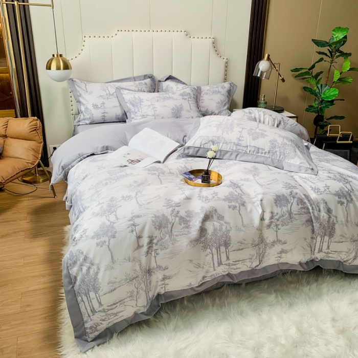 91家纺网 家纺一手货源 找家纺 ab家纺 2022新款水洗真丝四件套 江南-紫灰