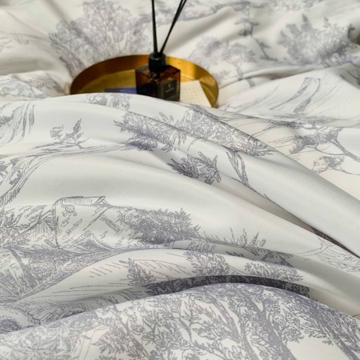 91家纺网 家纺一手货源 找家纺 ab家纺 2022新款水洗真丝四件套 江南-紫灰