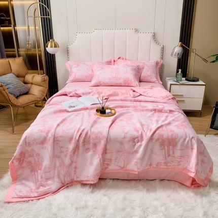 91家纺网 家纺一手货源 找家纺 ab家纺 2023新款水洗真丝夏被 江南-樱花粉