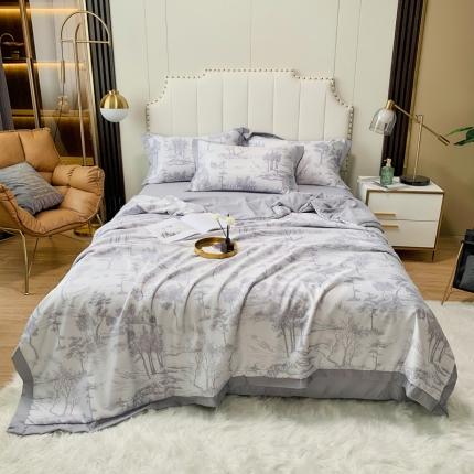 91家纺网 家纺一手货源 找家纺 ab家纺 2023新款水洗真丝夏被 江南-紫灰