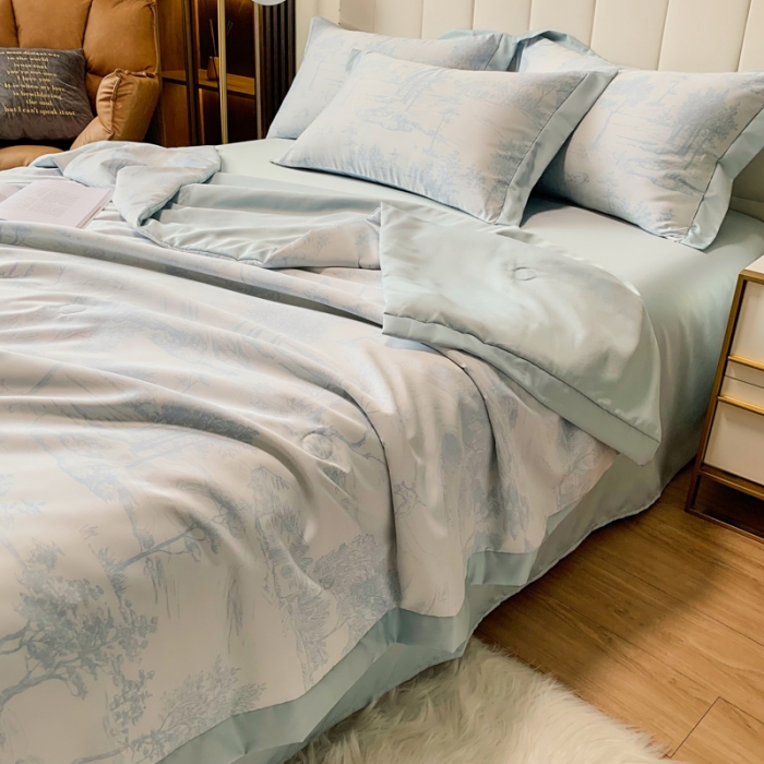 91家纺网 家纺一手货源 找家纺 ab家纺 2023新款水洗真丝夏被 江南-水绿