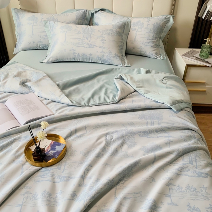 91家纺网 家纺一手货源 找家纺 ab家纺 2023新款水洗真丝夏被 江南-水绿