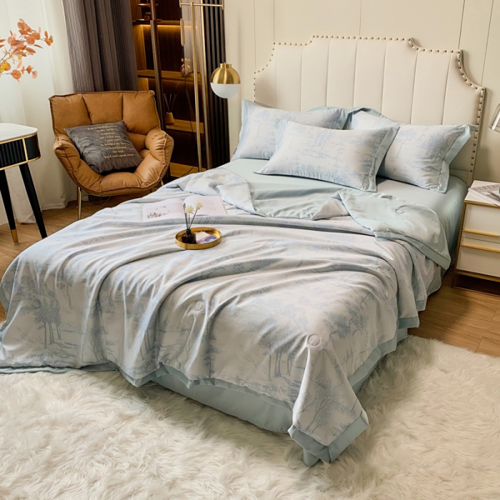 91家纺网 家纺一手货源 找家纺 ab家纺 2023新款水洗真丝夏被 江南-水绿