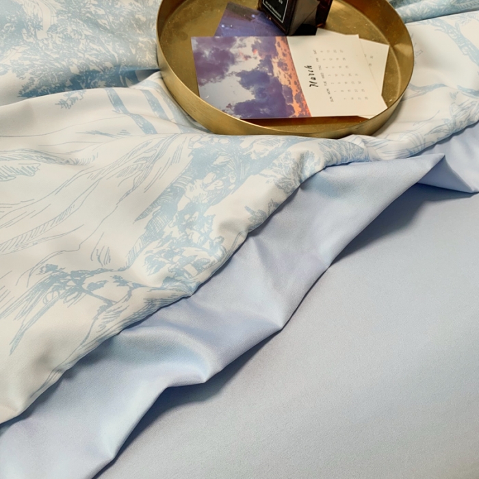 91家纺网 家纺一手货源 找家纺 ab家纺 2023新款水洗真丝夏被 江南-天空蓝
