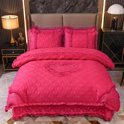 91家纺网 家纺一手货源 找家纺 青竹苑 2022新款洛卡棉花边床盖四件套 玫红