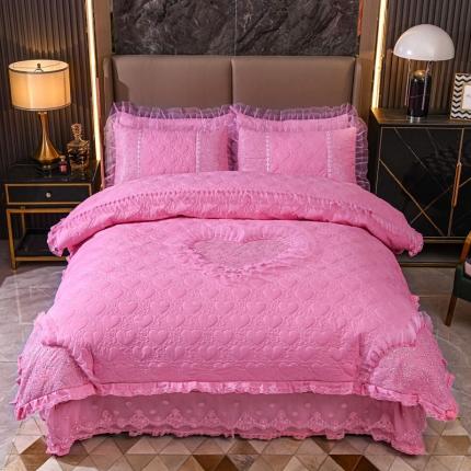 91家纺网 家纺一手货源 找家纺 青竹苑 2022新款洛卡棉花边床盖四件套 桃花粉